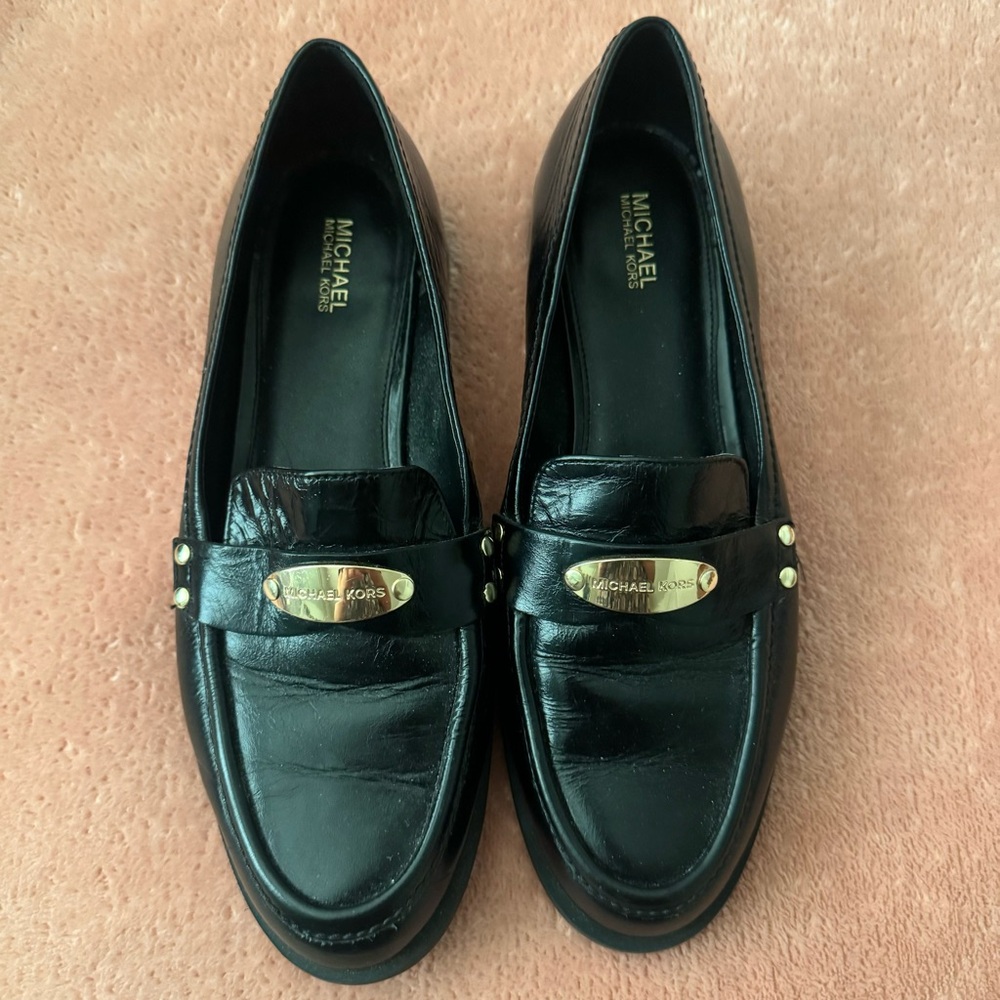 Michael Kors Black Flats with Penny Loafer Design